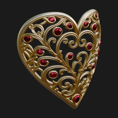 Ornate Heart Filigree Pendant Design 5 3D Print Model