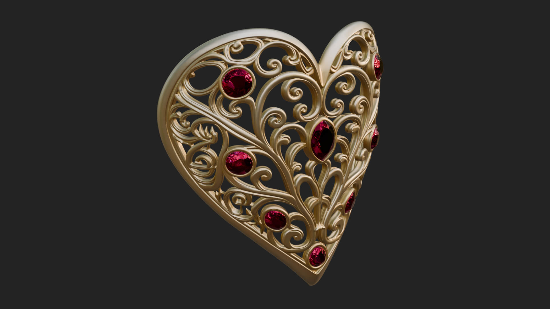 Ornate Heart Filigree Pendant Design 6 3D Print Model 3D Model