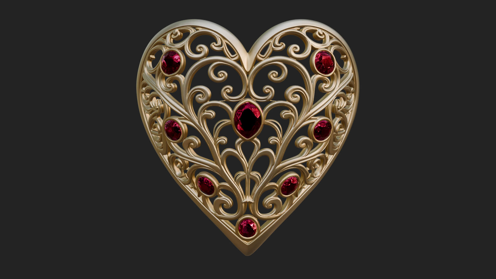 Ornate Heart Filigree Pendant Design 6 3D Print Model 3D Model