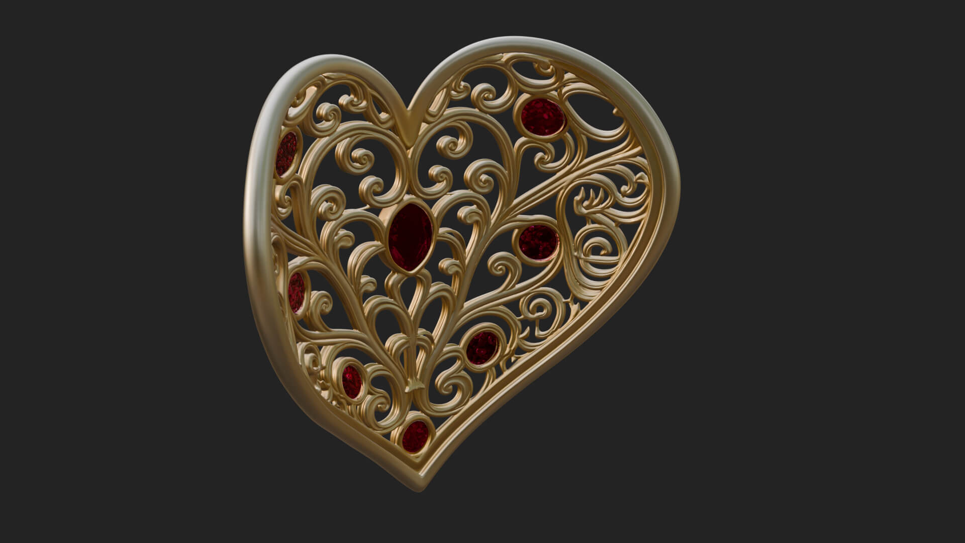 Ornate Heart Filigree Pendant Design 6 3D Print Model 3D Model