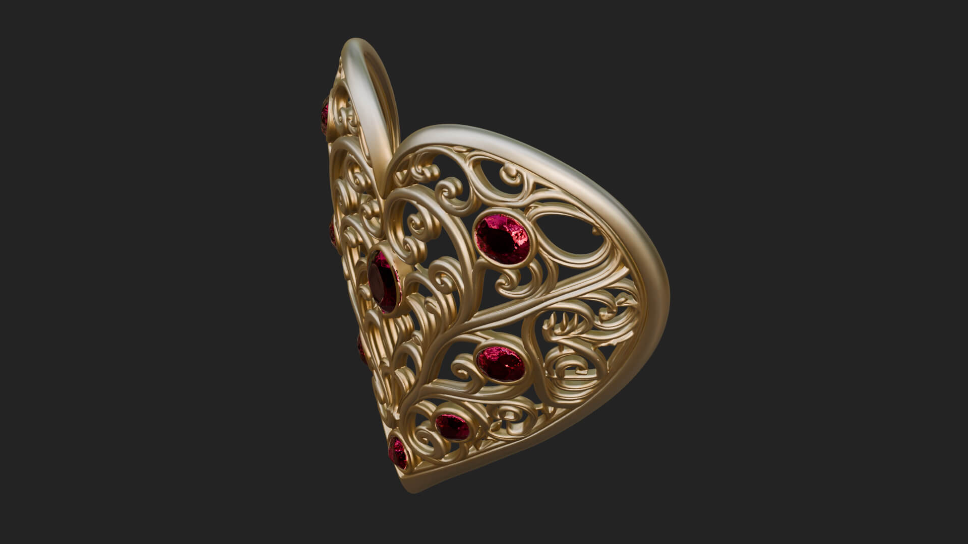 Ornate Heart Filigree Pendant Design 6 3D Print Model 3D Model