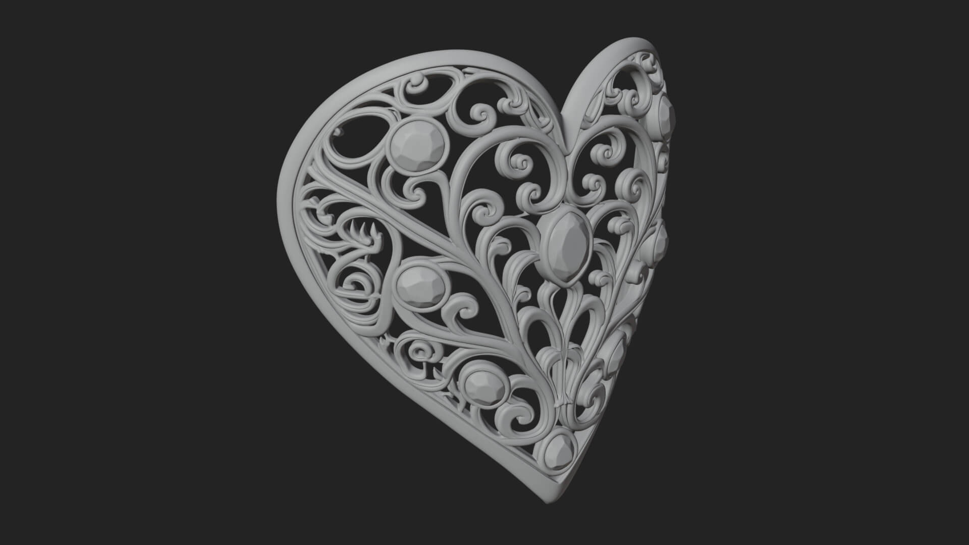 Ornate Heart Filigree Pendant Design 6 3D Print Model 3D Model