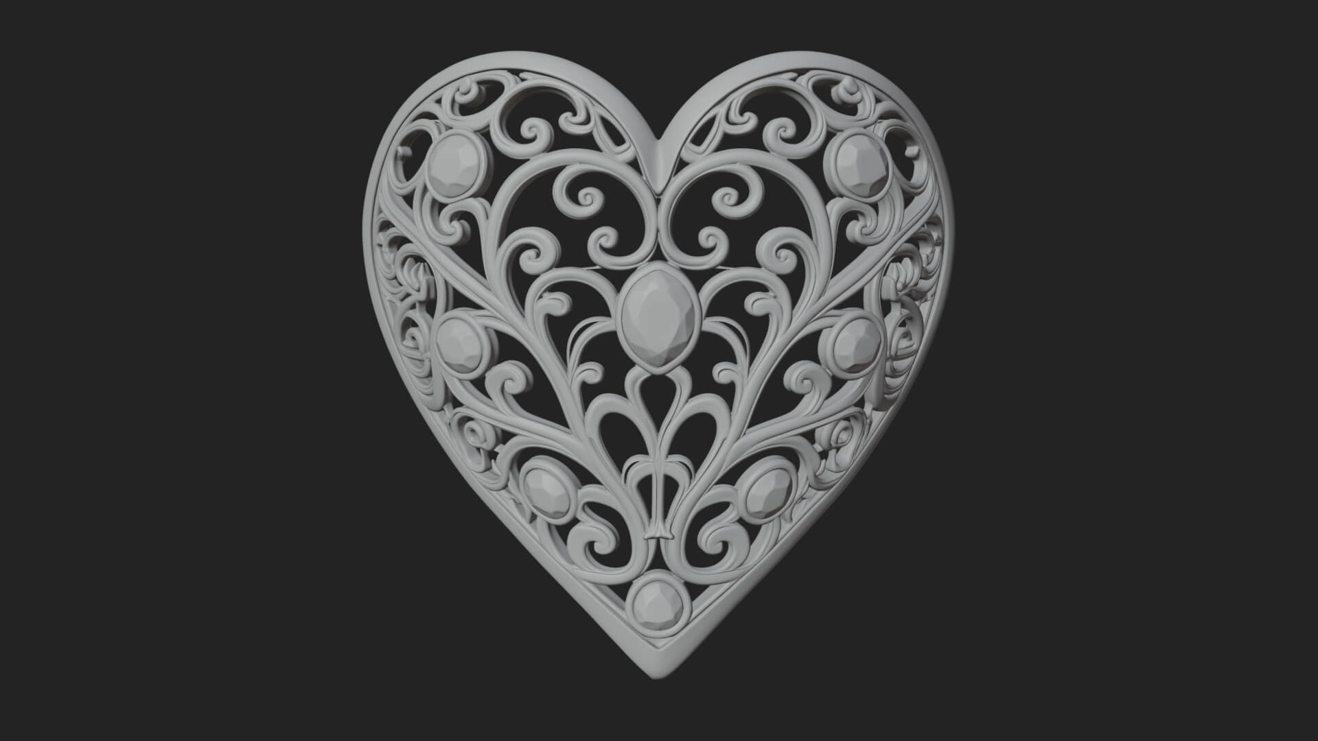 Ornate Heart Filigree Pendant Design 6 3D Print Model 3D Model