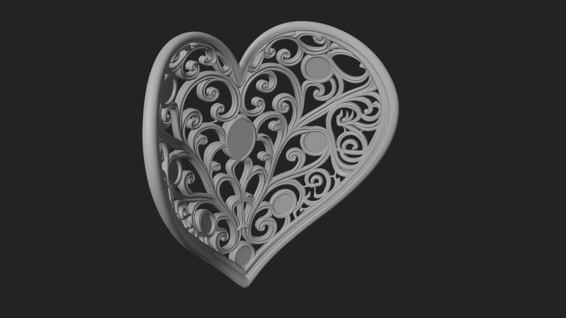 Ornate Heart Filigree Pendant Design 6 3D Print Model 3D Model