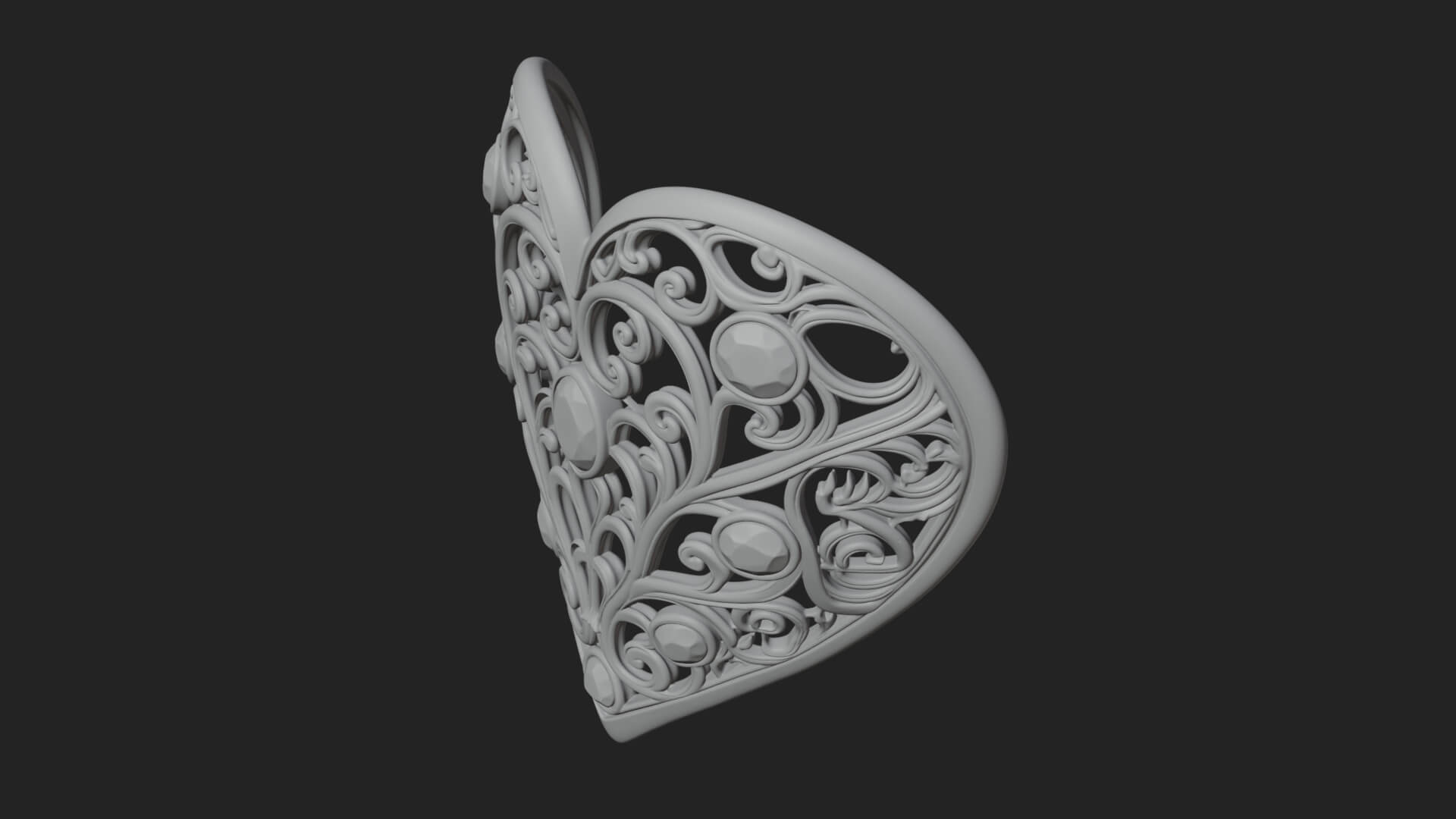 Ornate Heart Filigree Pendant Design 6 3D Print Model 3D Model