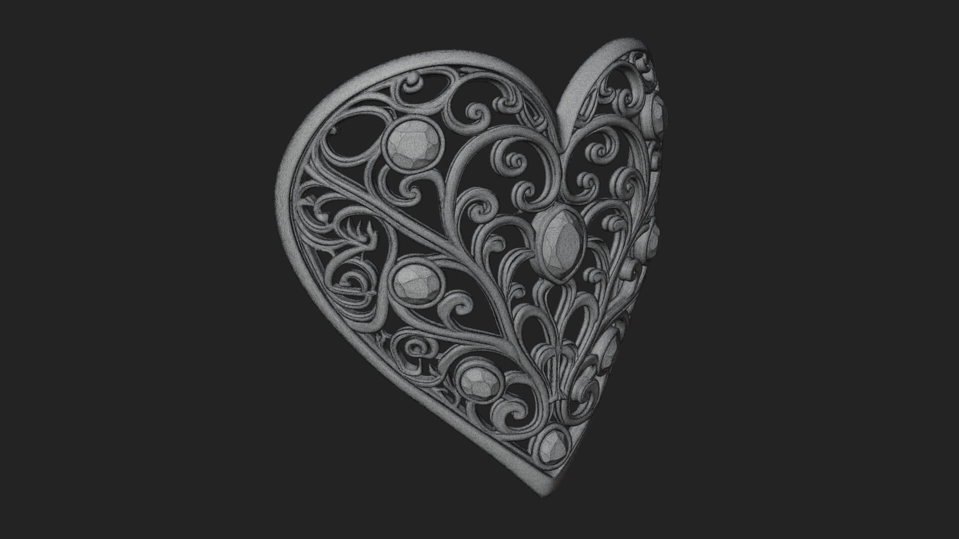 Ornate Heart Filigree Pendant Design 6 3D Print Model 3D Model
