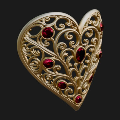 Ornate Heart Filigree Pendant Design 6 3D Print Model