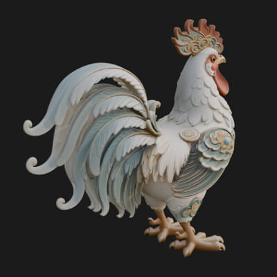 Ornate Rooster Statue Design 1 3D Print Model