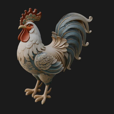 Ornate Rooster Statue Design 2 3D Print Model