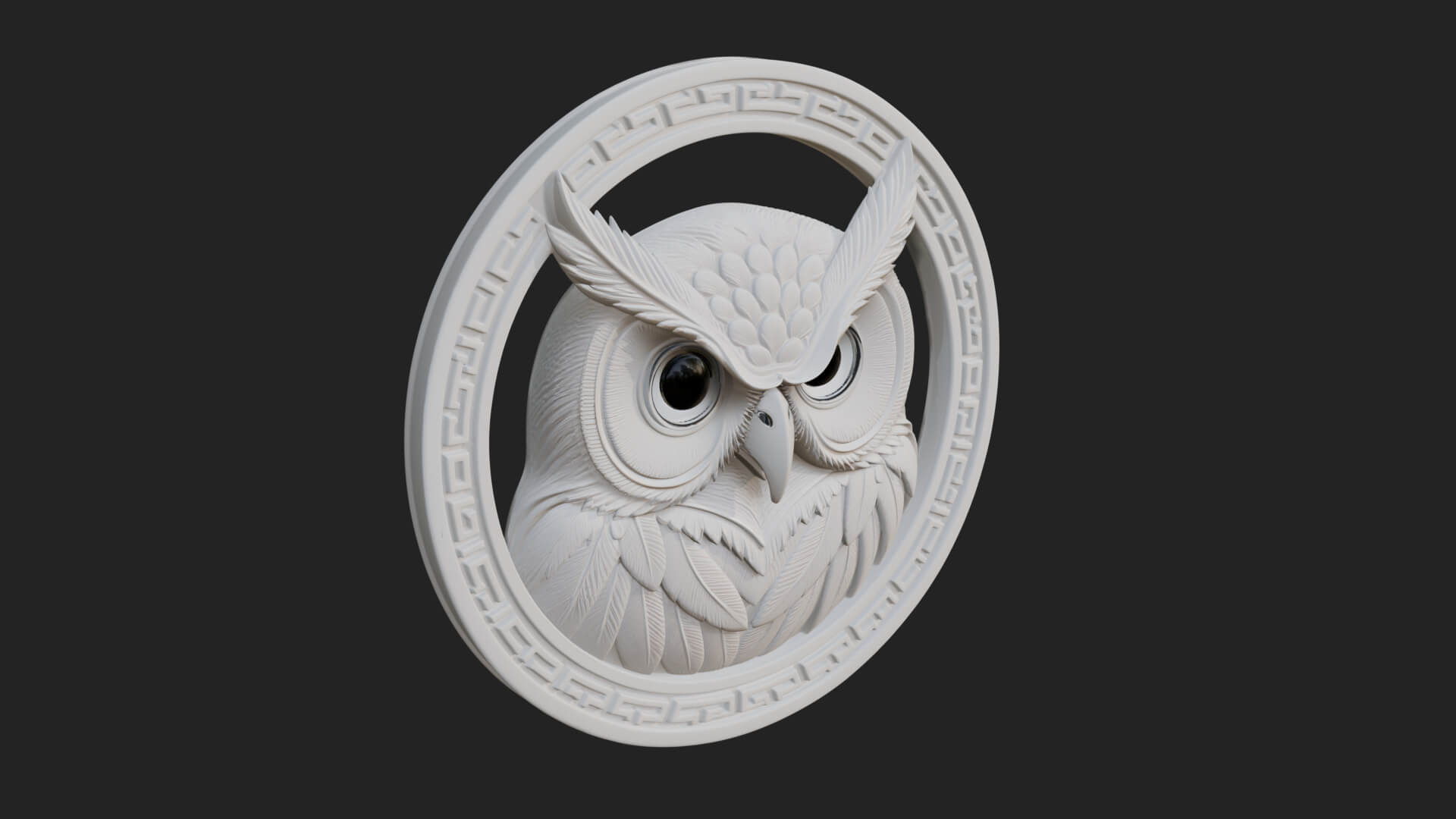 Owl Head Oval Relief Plaque Design 2 3D Print Model 3D Model
