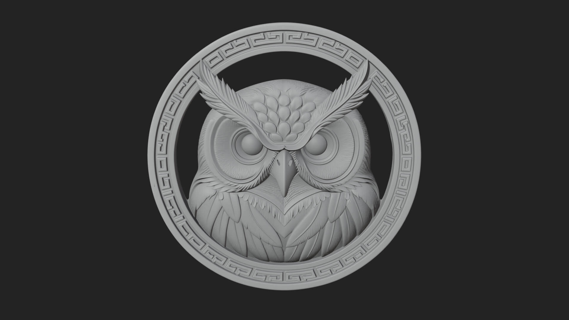 Owl Head Oval Relief Plaque Design 2 3D Print Model 3D Model