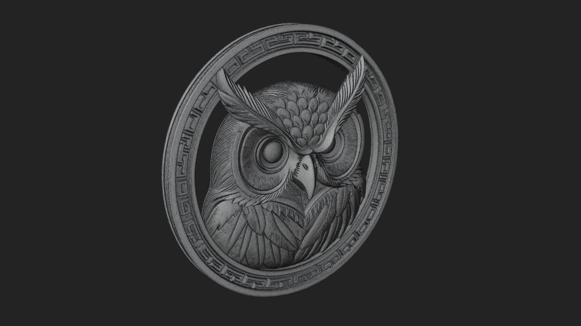 Owl Head Oval Relief Plaque Design 2 3D Print Model 3D Model
