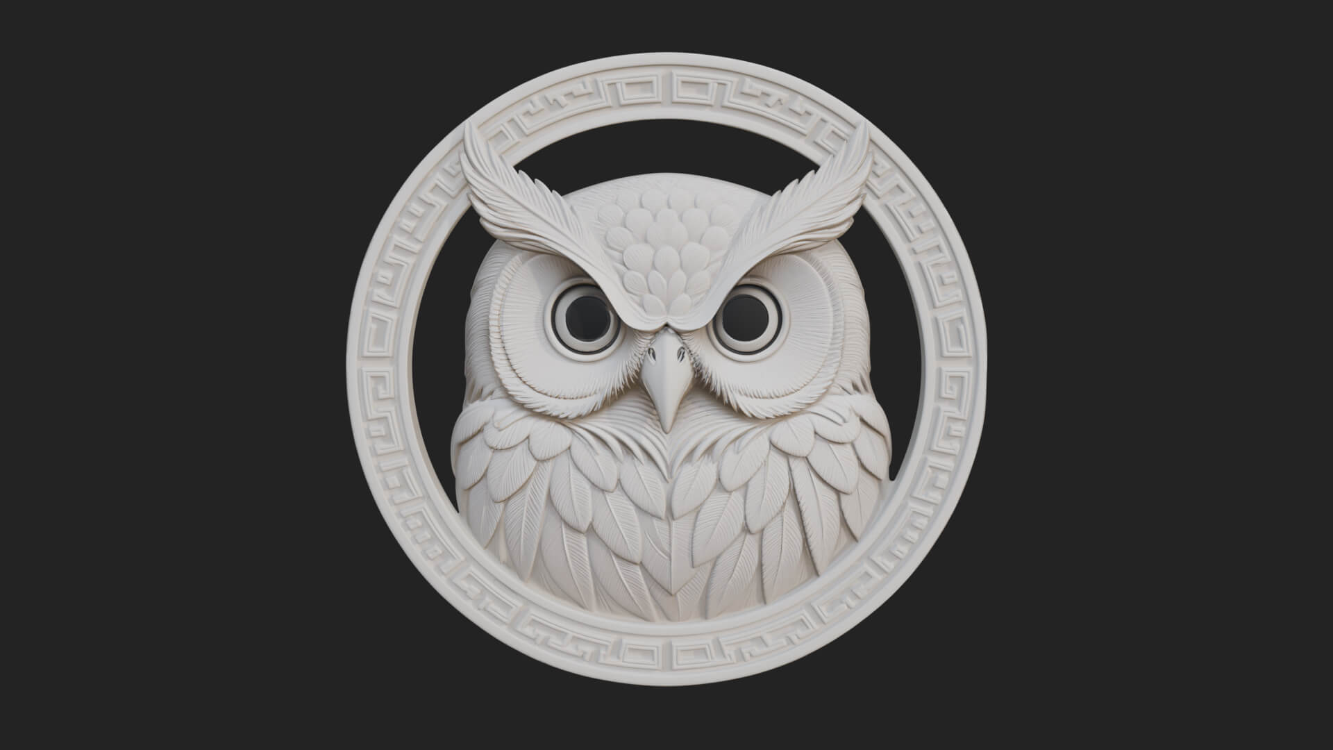 Owl Head Oval Relief Plaque Design 4 3D Print Model 3D Model