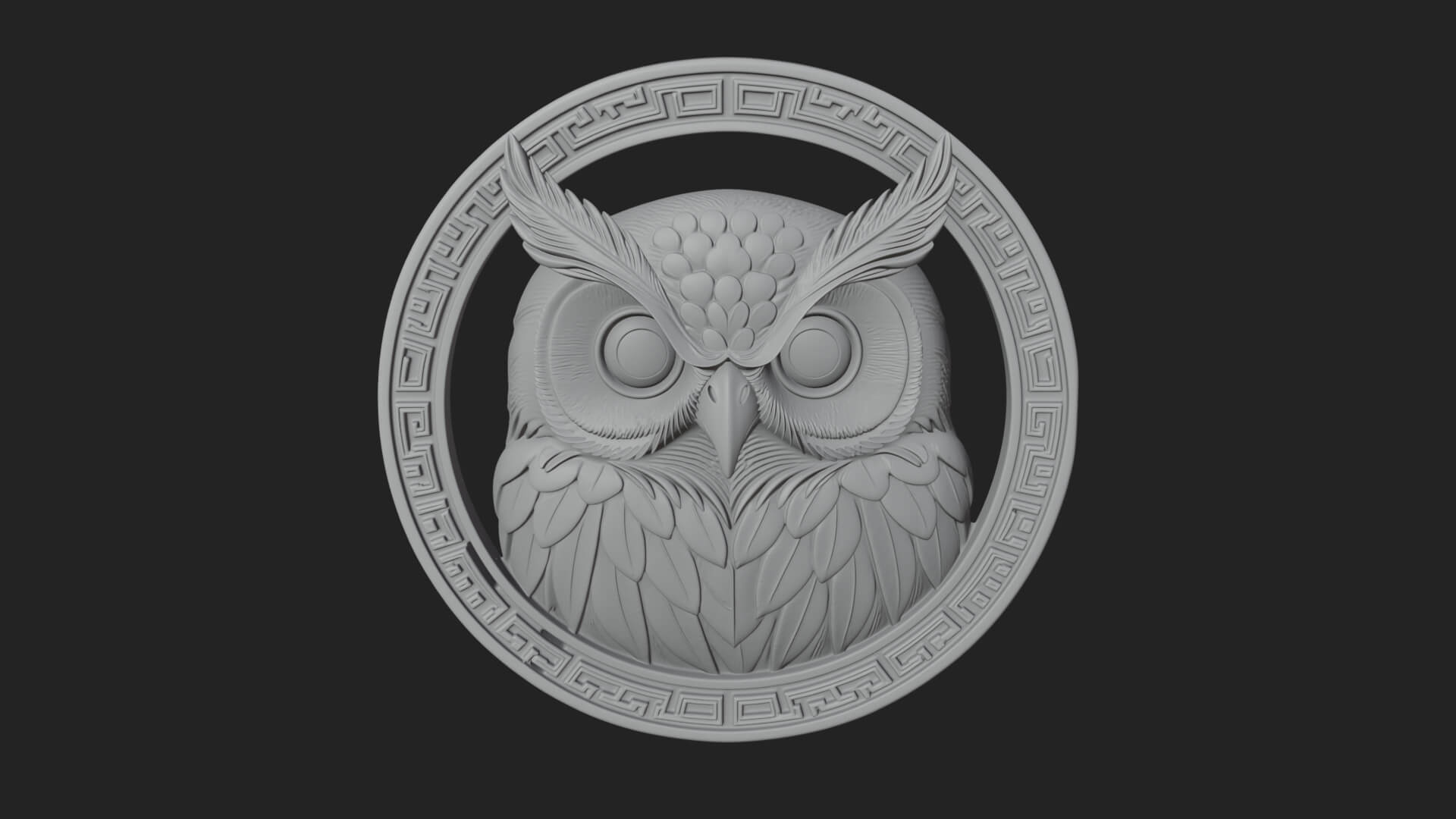 Owl Head Oval Relief Plaque Design 4 3D Print Model 3D Model