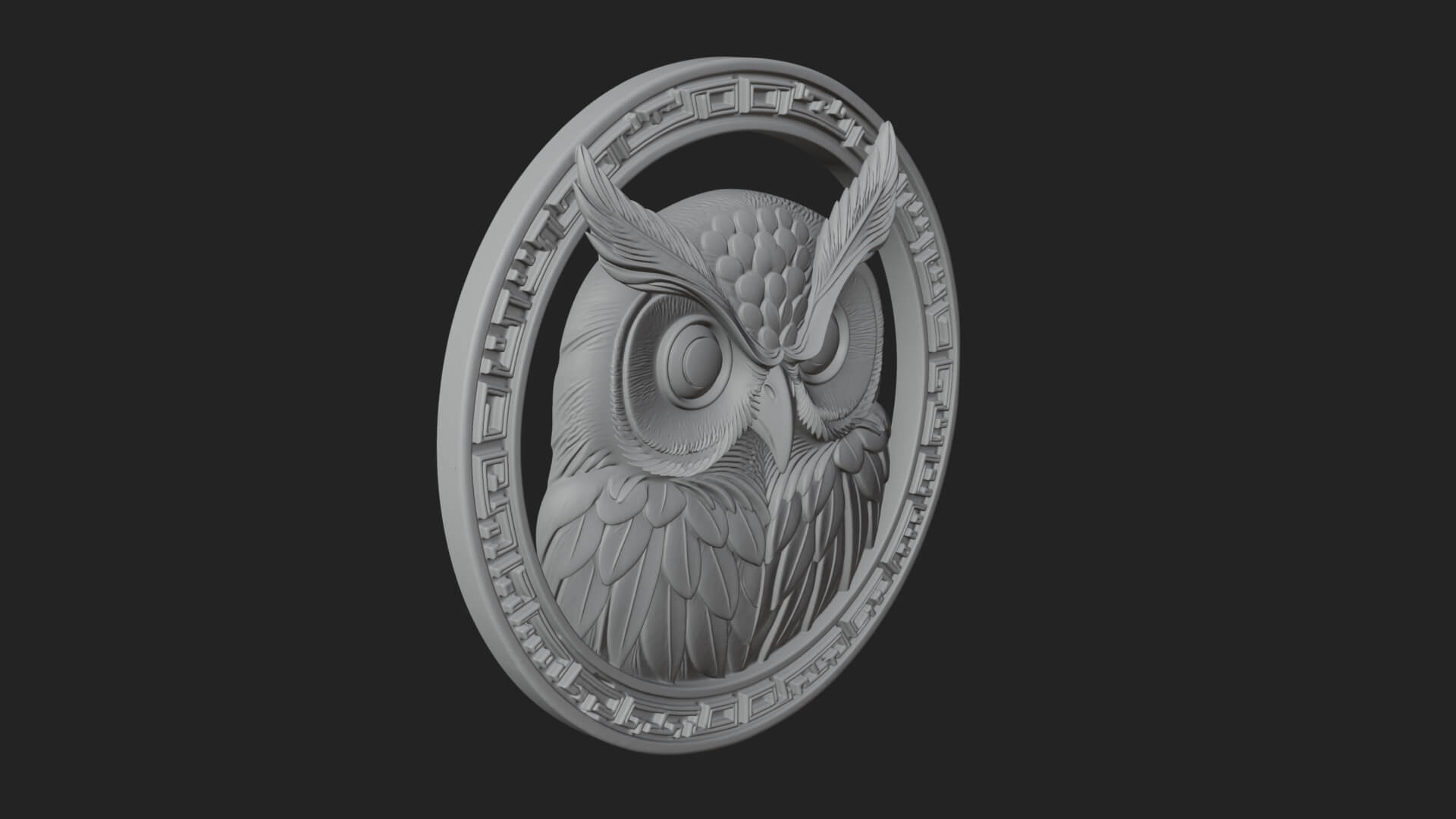 Owl Head Oval Relief Plaque Design 4 3D Print Model 3D Model
