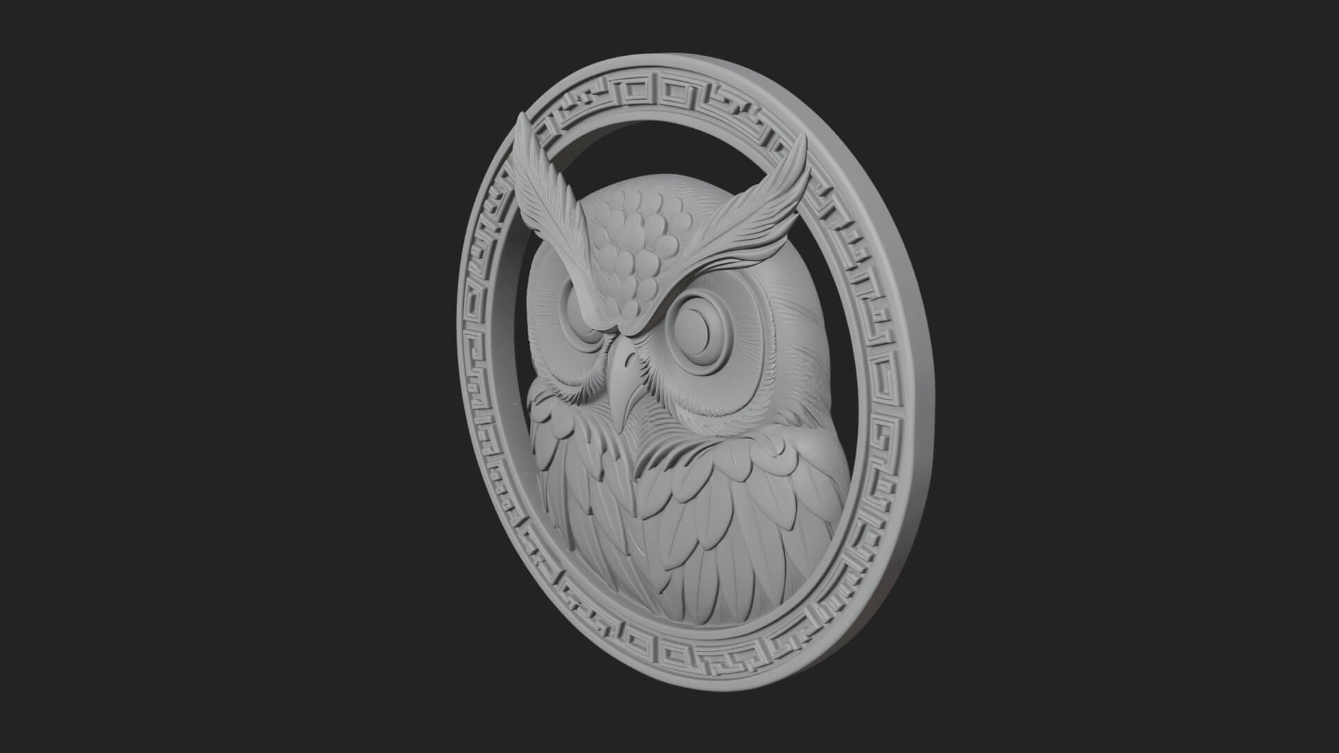 Owl Head Oval Relief Plaque Design 4 3D Print Model 3D Model