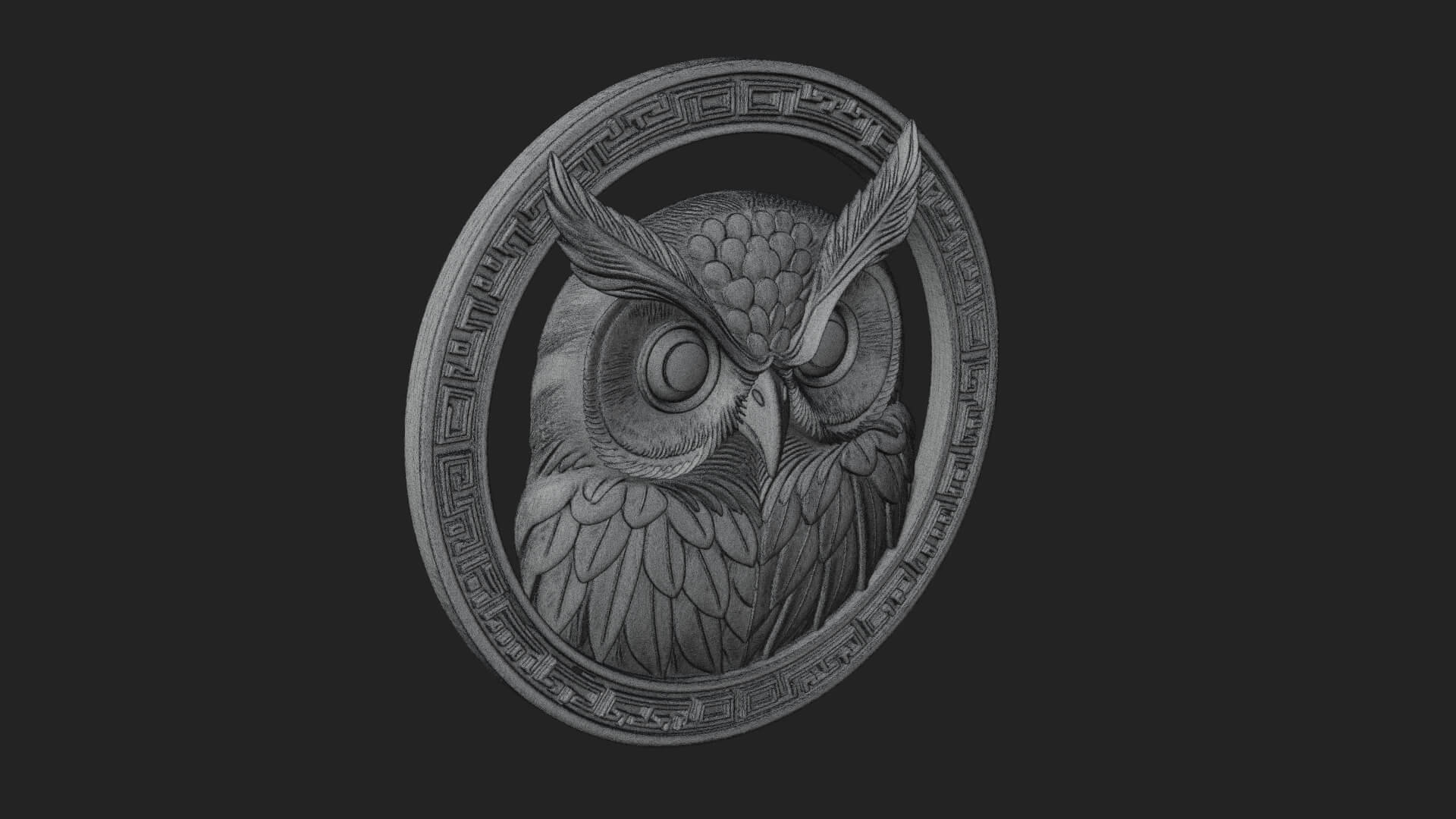 Owl Head Oval Relief Plaque Design 4 3D Print Model 3D Model