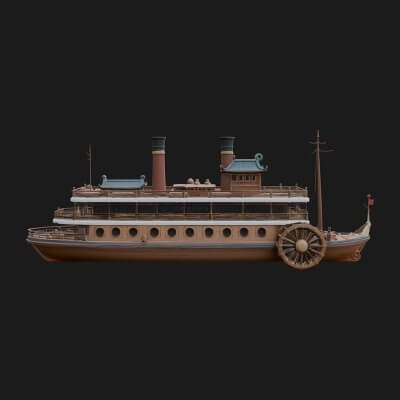 Paddle Steamer Model Design 4 3D Print Model