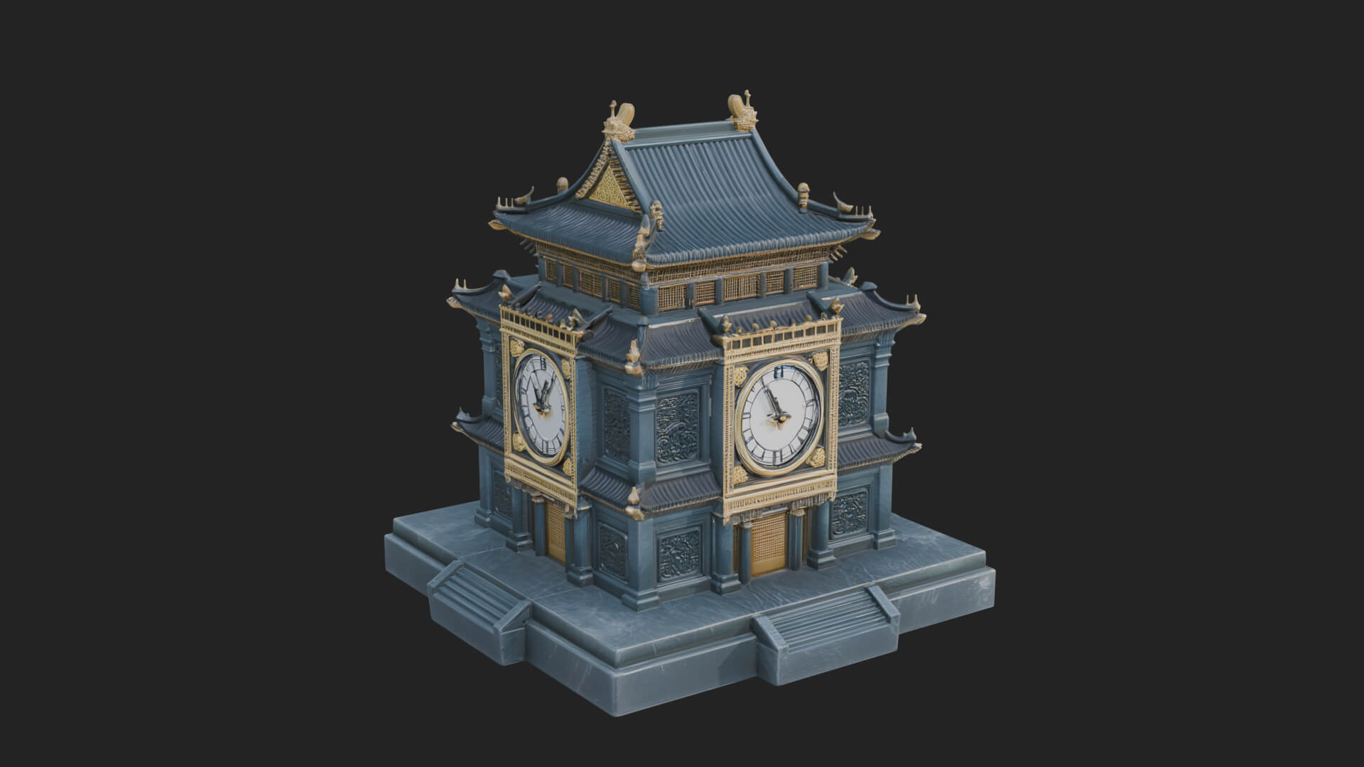 Pagoda Clock Tower Design 1 3D Print Model 3D Model