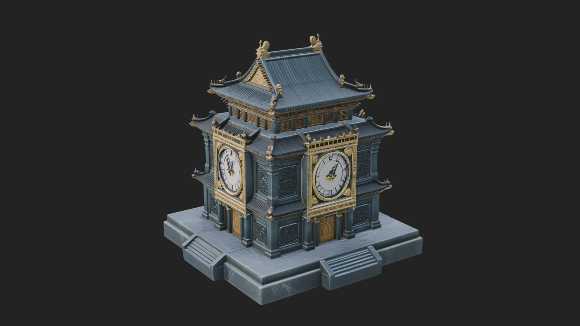 Pagoda Clock Tower Design 1 3D Print Model 3D Model