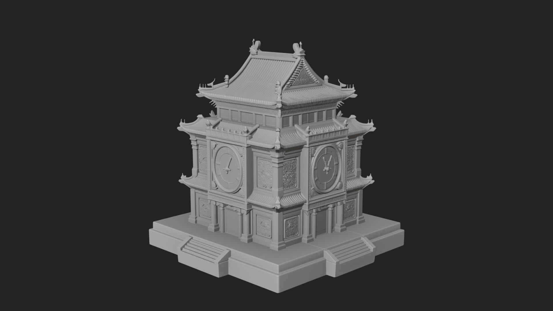 Pagoda Clock Tower Design 1 3D Print Model 3D Model