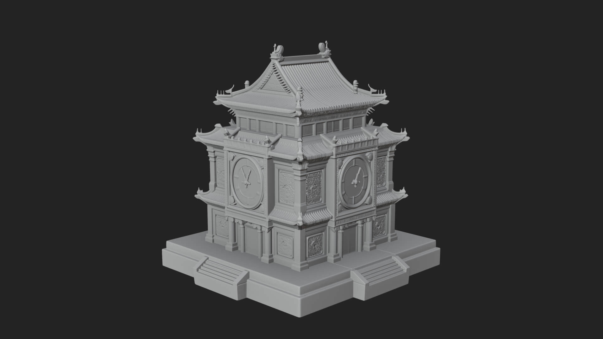 Pagoda Clock Tower Design 1 3D Print Model 3D Model