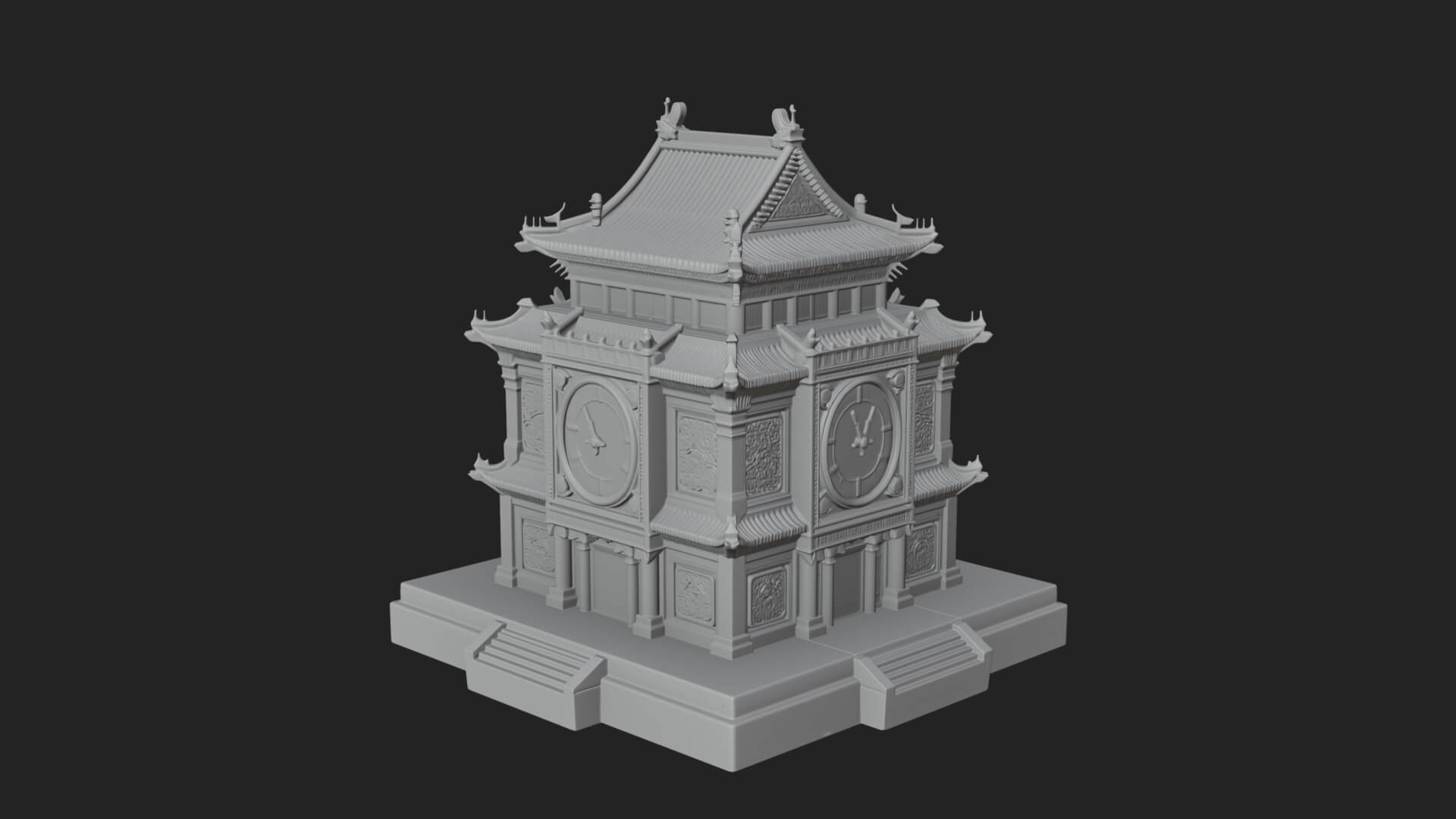 Pagoda Clock Tower Design 1 3D Print Model 3D Model