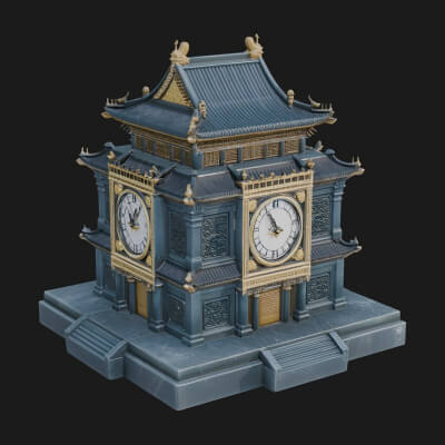 Pagoda Clock Tower Design 1 3D Print Model