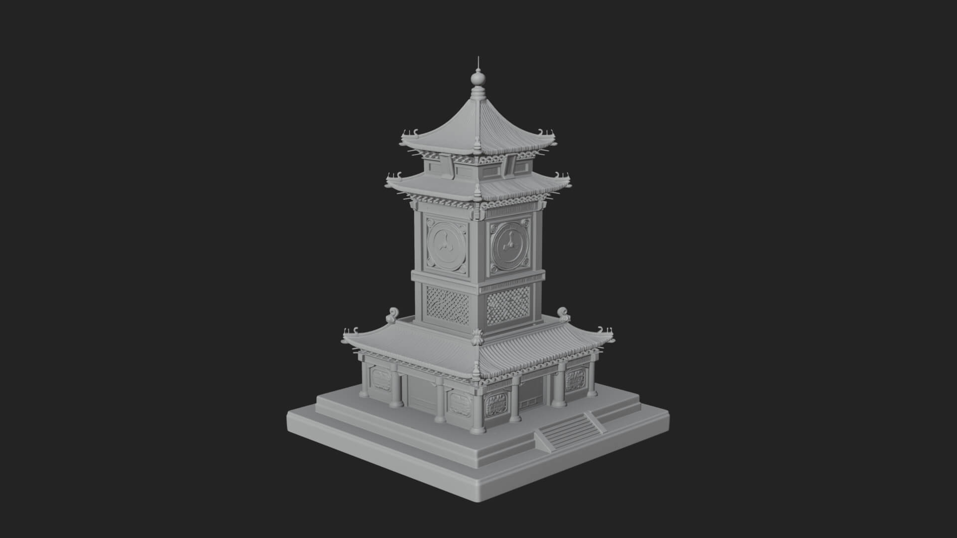 Pagoda Clock Tower Design 3 3D Print Model 3D Model