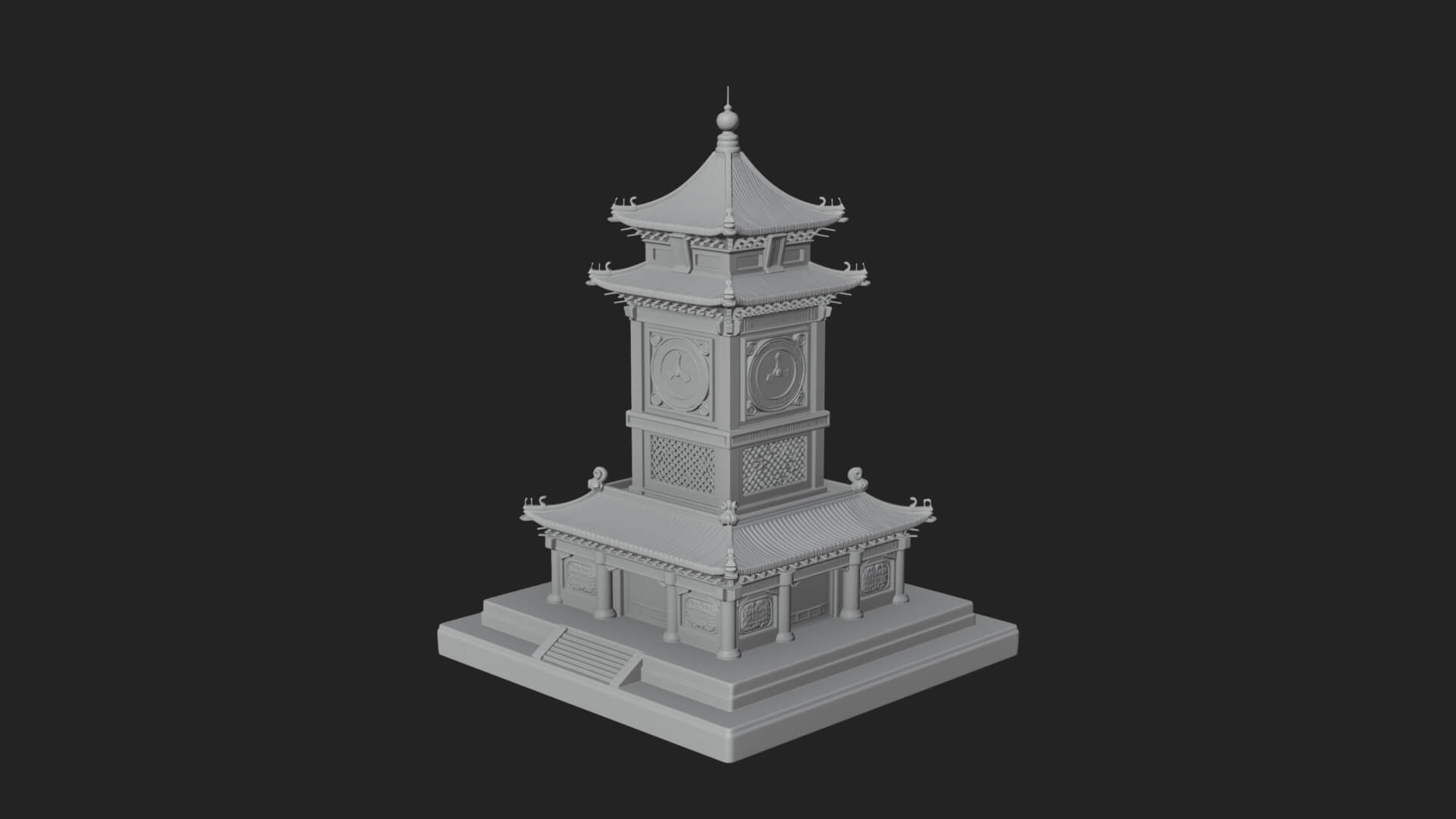 Pagoda Clock Tower Design 3 3D Print Model 3D Model