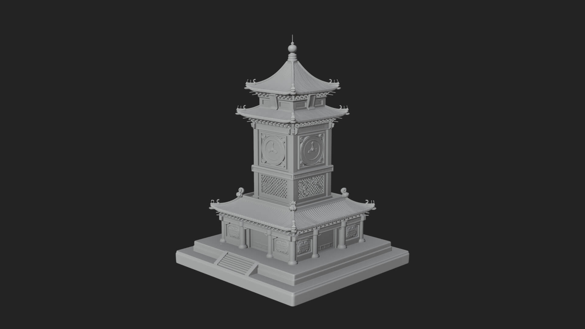 Pagoda Clock Tower Design 3 3D Print Model 3D Model