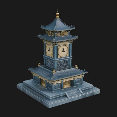 Pagoda Clock Tower Design 3 3D Print Model