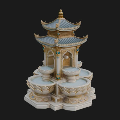 Pagoda Tiered Fountain Model Design 1 3D Print Model