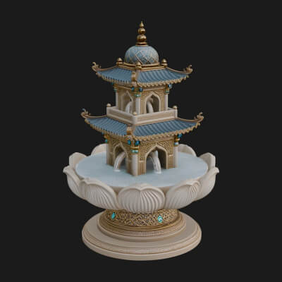 Pagoda Tiered Fountain Model Design 4 3D Print Model