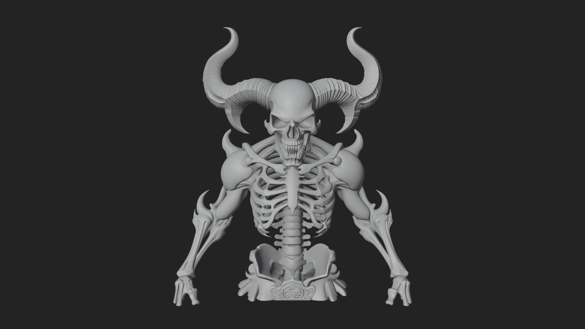 Painted Horned Demon Statue Design 1 3D Print Model 3D Model