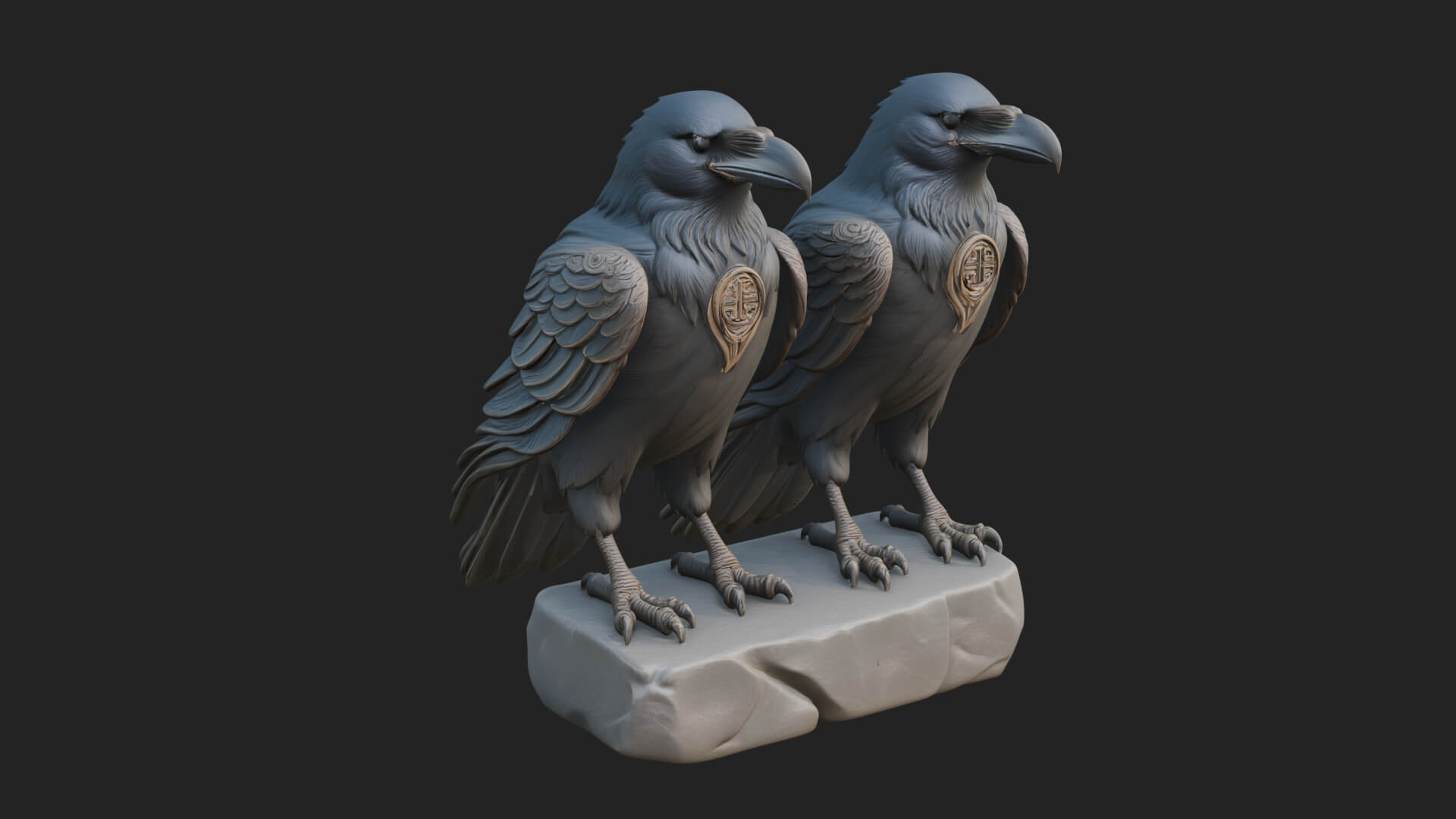Pair of Norse Ravens Statue Design 1 3D Print Model 3D Model