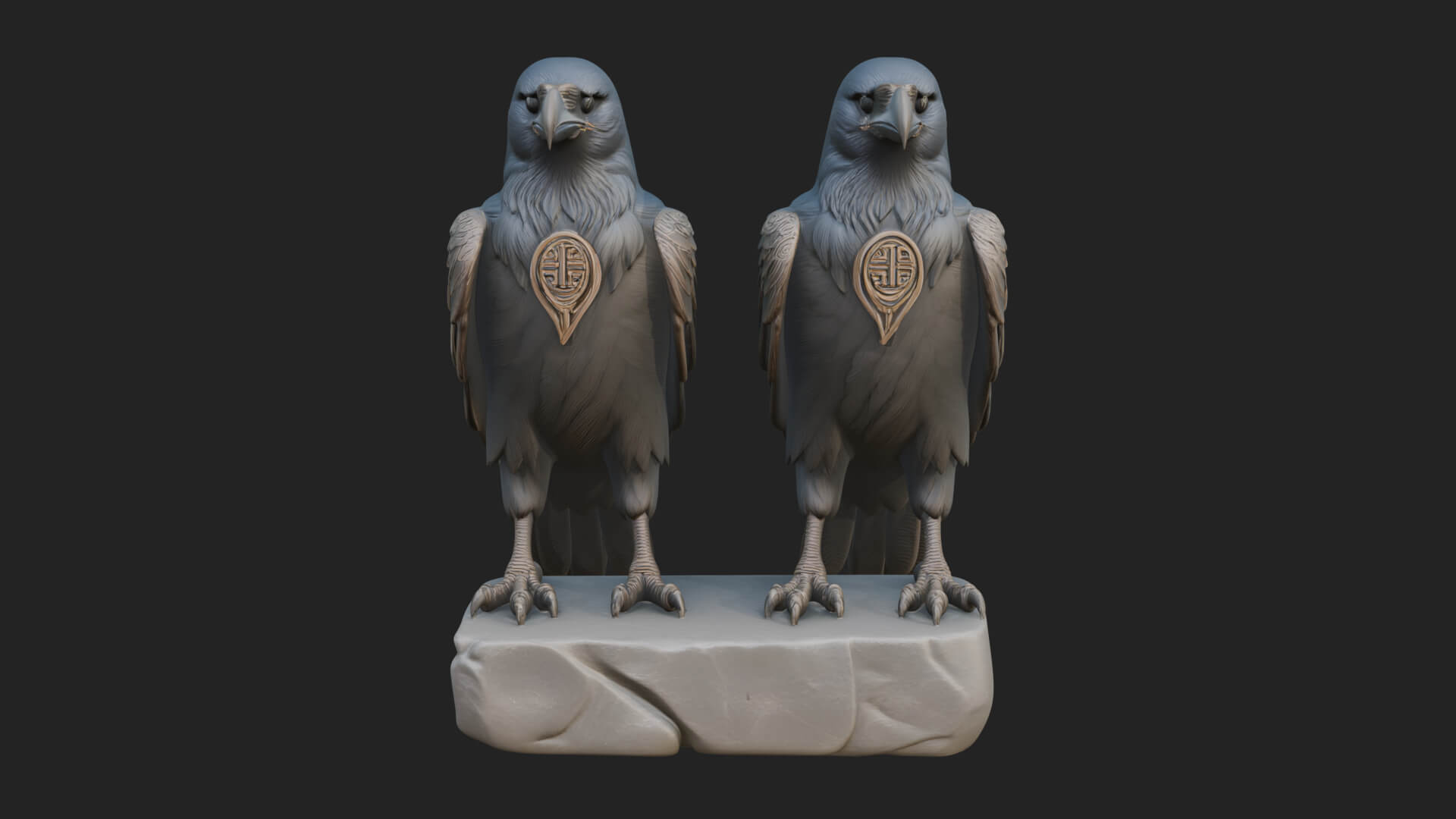 Pair of Norse Ravens Statue Design 1 3D Print Model 3D Model