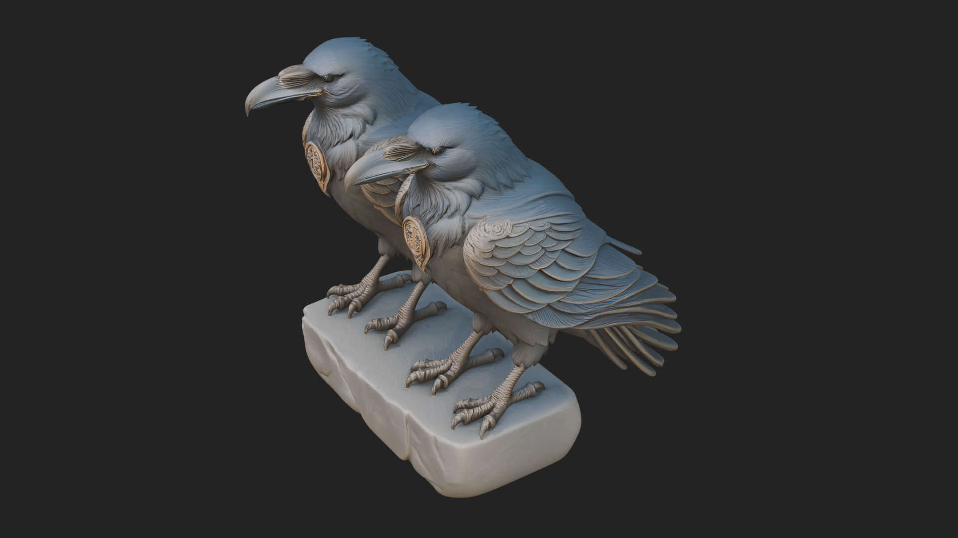 Pair of Norse Ravens Statue Design 1 3D Print Model 3D Model