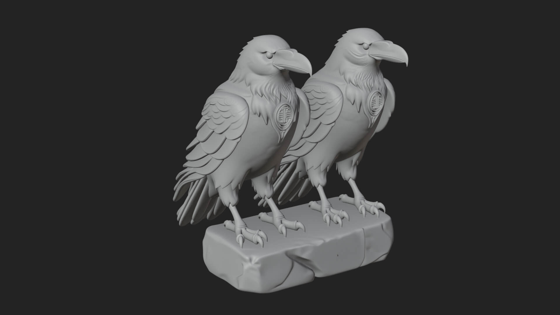 Pair of Norse Ravens Statue Design 1 3D Print Model 3D Model