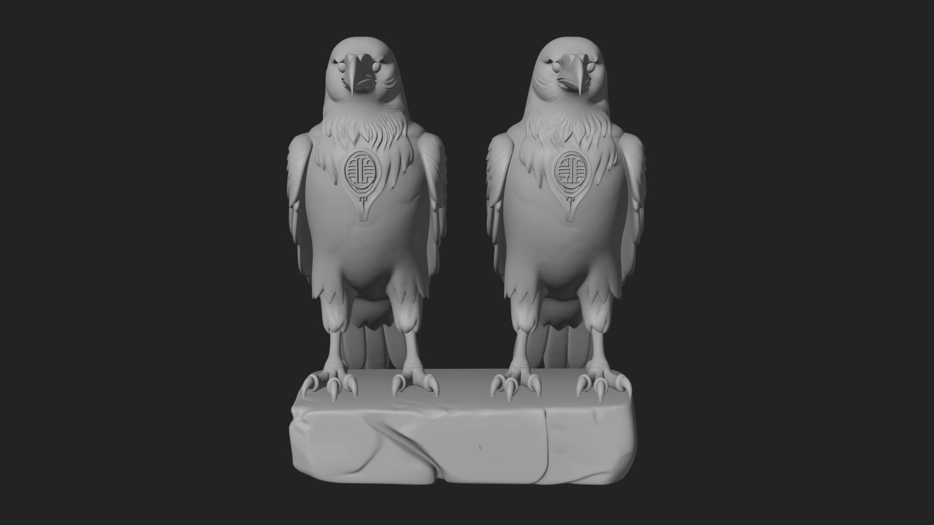 Pair of Norse Ravens Statue Design 1 3D Print Model 3D Model