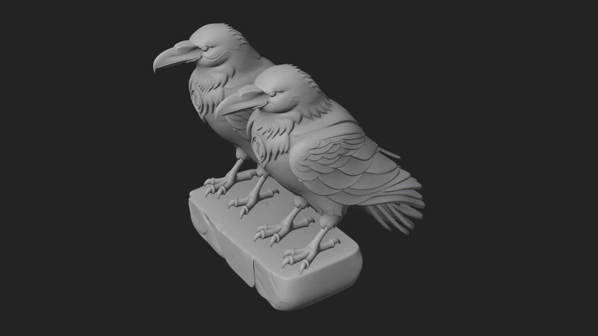 Pair of Norse Ravens Statue Design 1 3D Print Model 3D Model