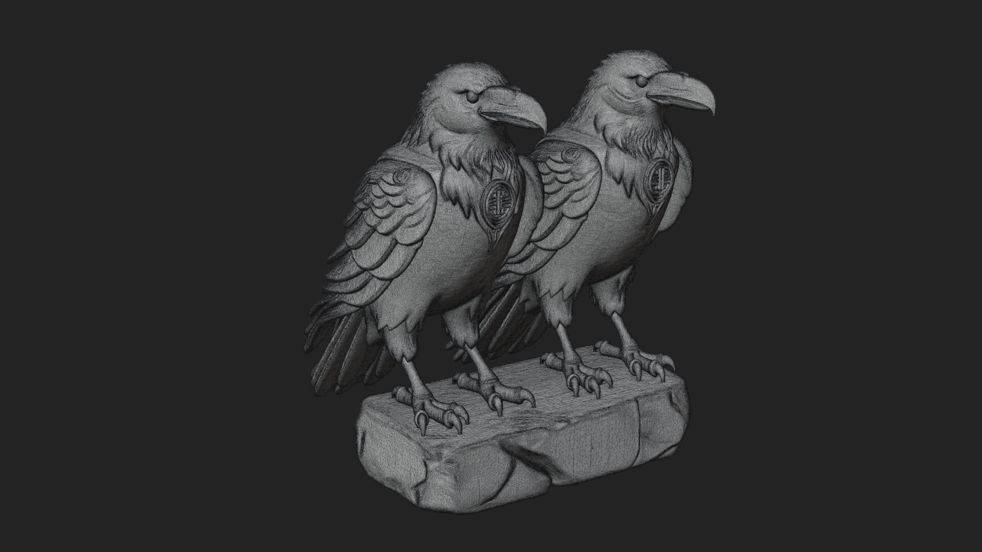Pair of Norse Ravens Statue Design 1 3D Print Model 3D Model