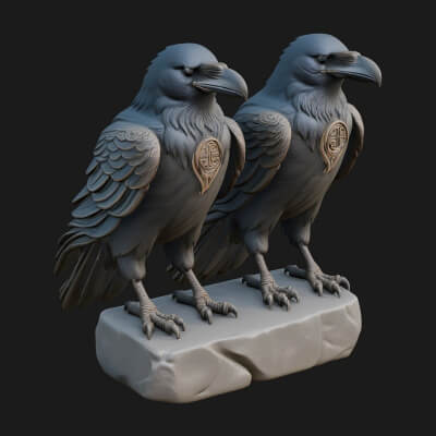 Pair of Norse Ravens Statue Design 1 3D Print Model