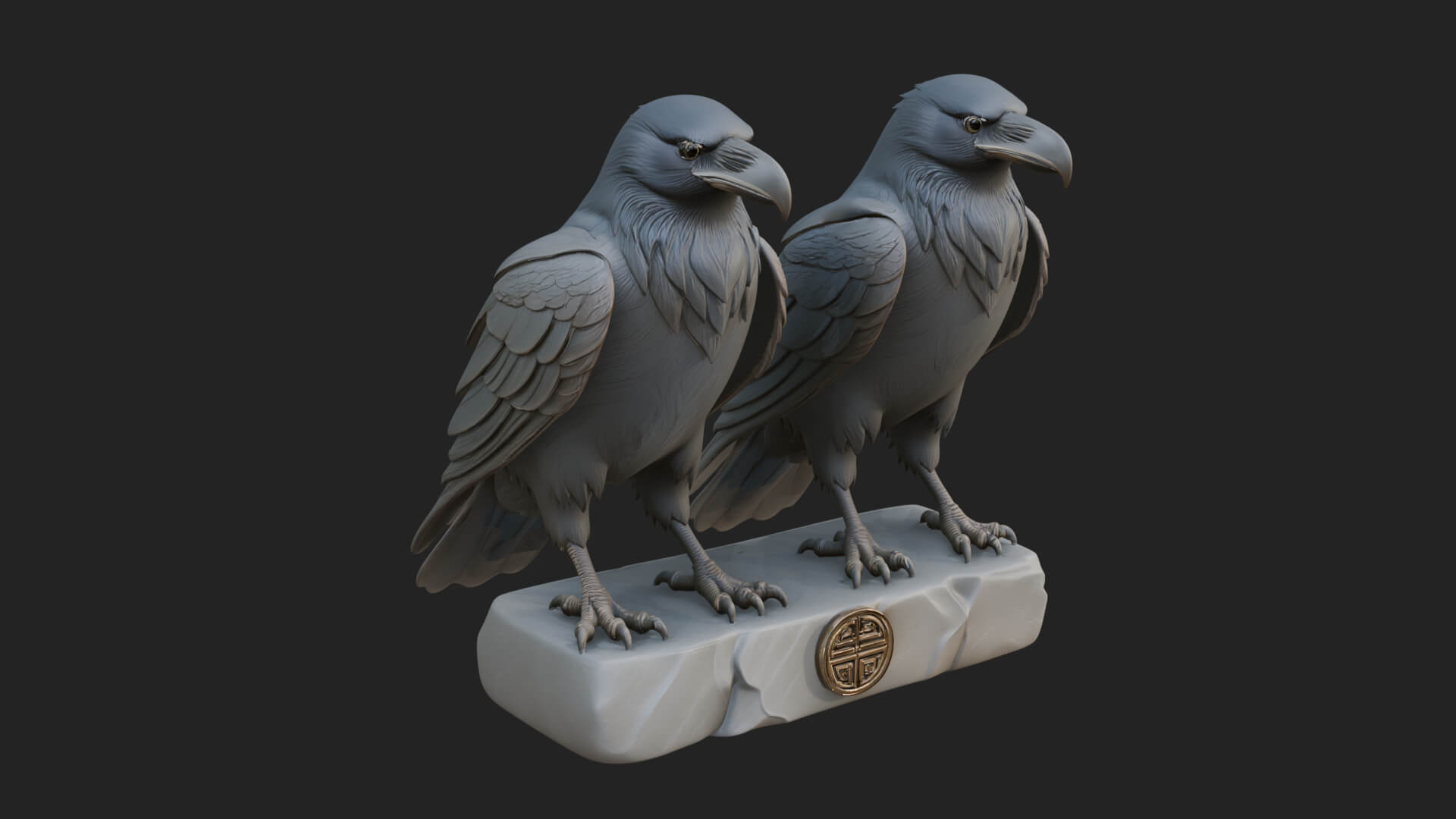 Pair of Norse Ravens Statue Design 2 3D Print Model 3D Model