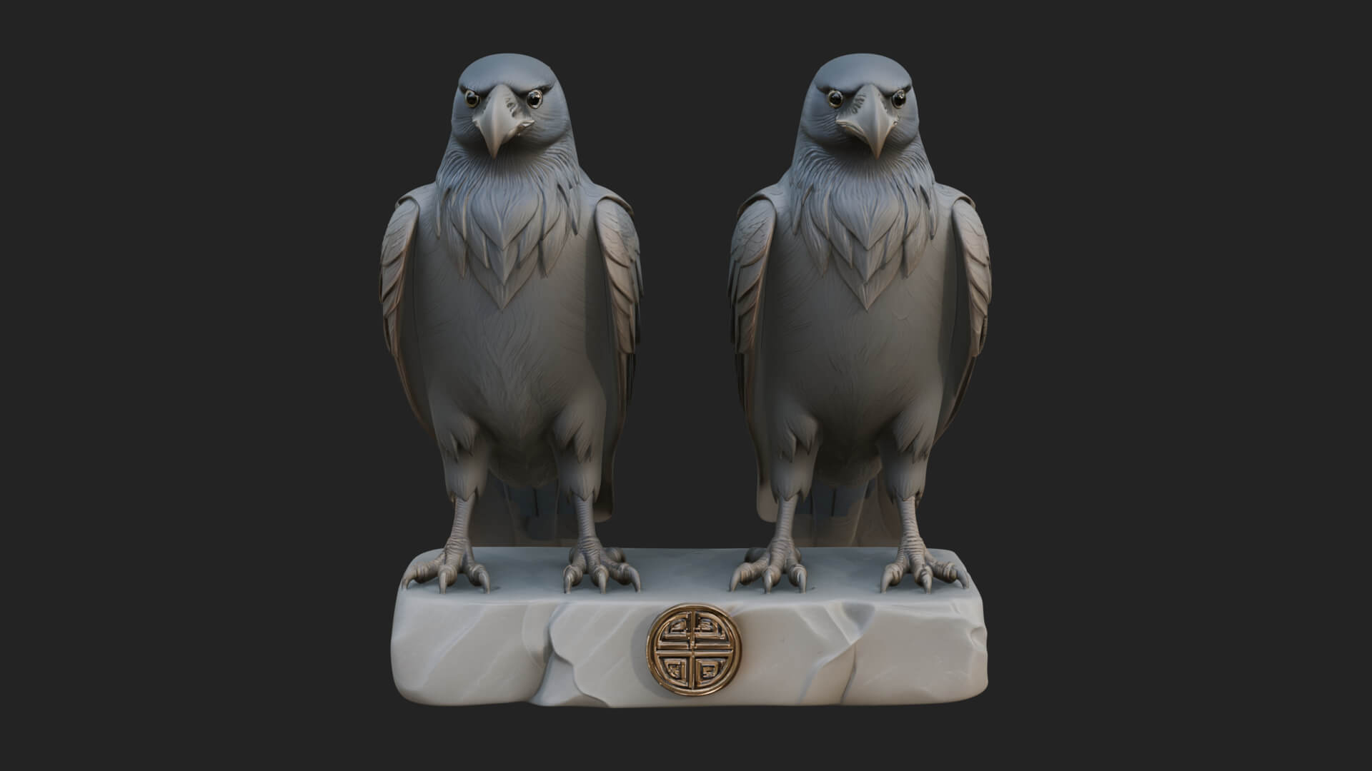Pair of Norse Ravens Statue Design 2 3D Print Model 3D Model
