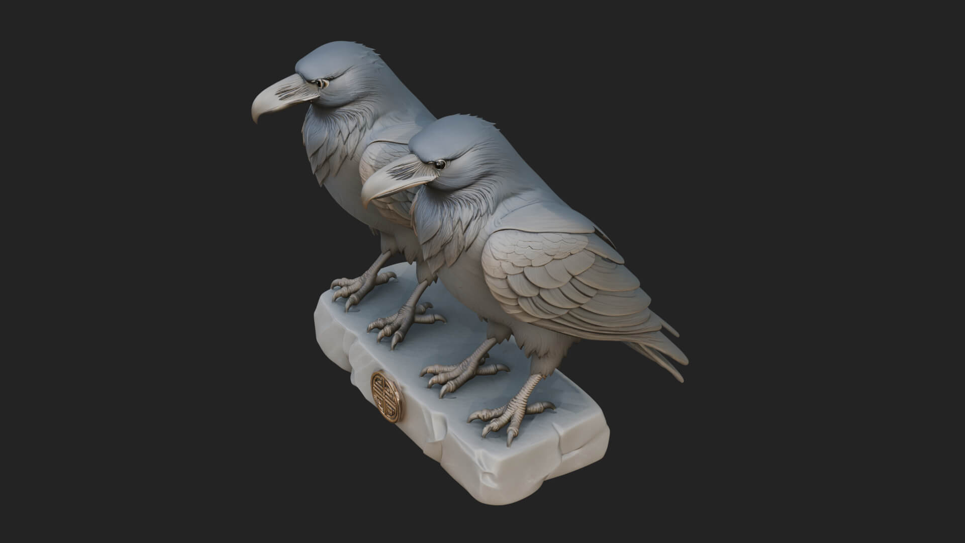 Pair of Norse Ravens Statue Design 2 3D Print Model 3D Model