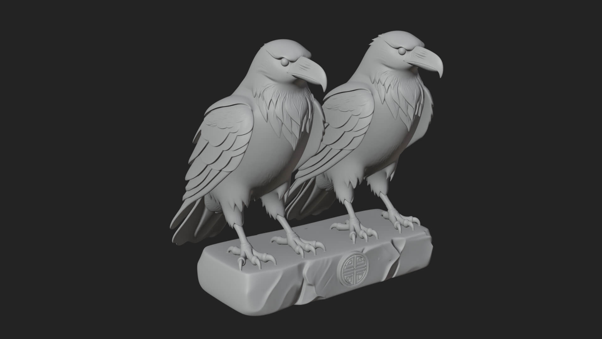 Pair of Norse Ravens Statue Design 2 3D Print Model 3D Model