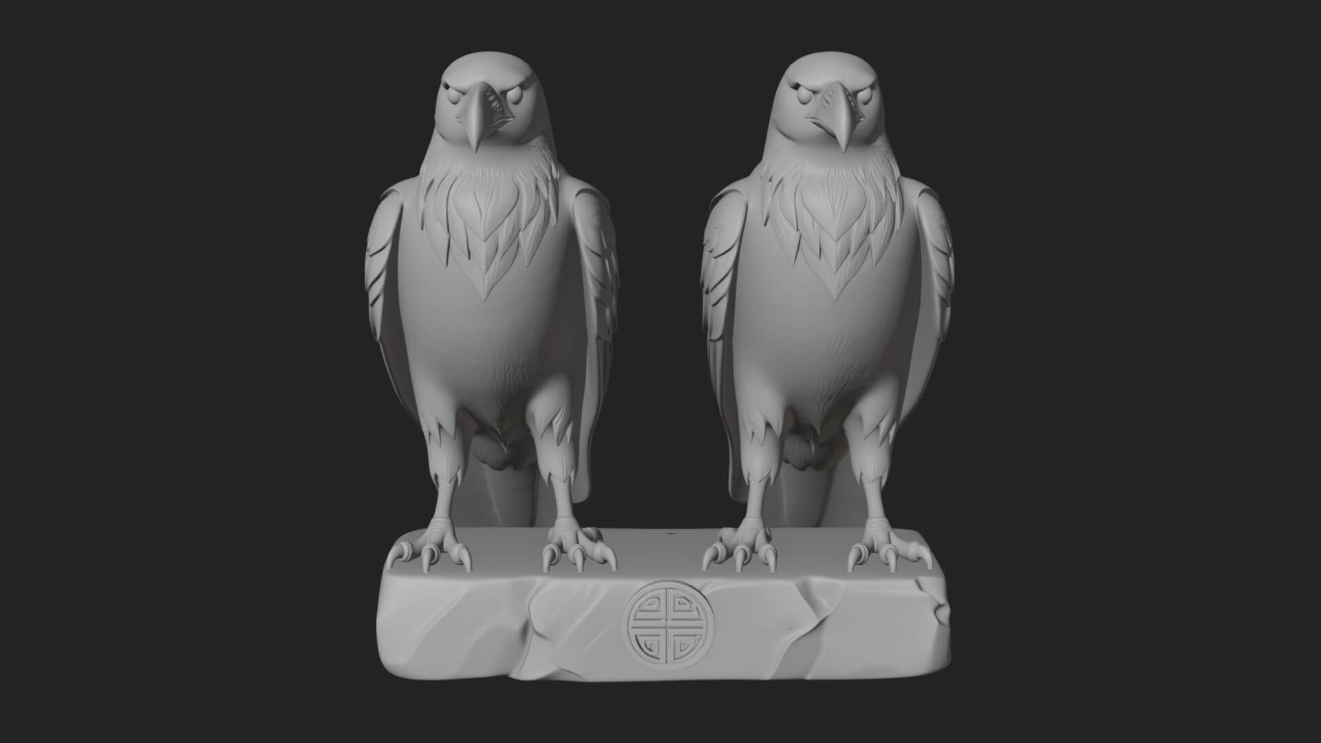 Pair of Norse Ravens Statue Design 2 3D Print Model 3D Model