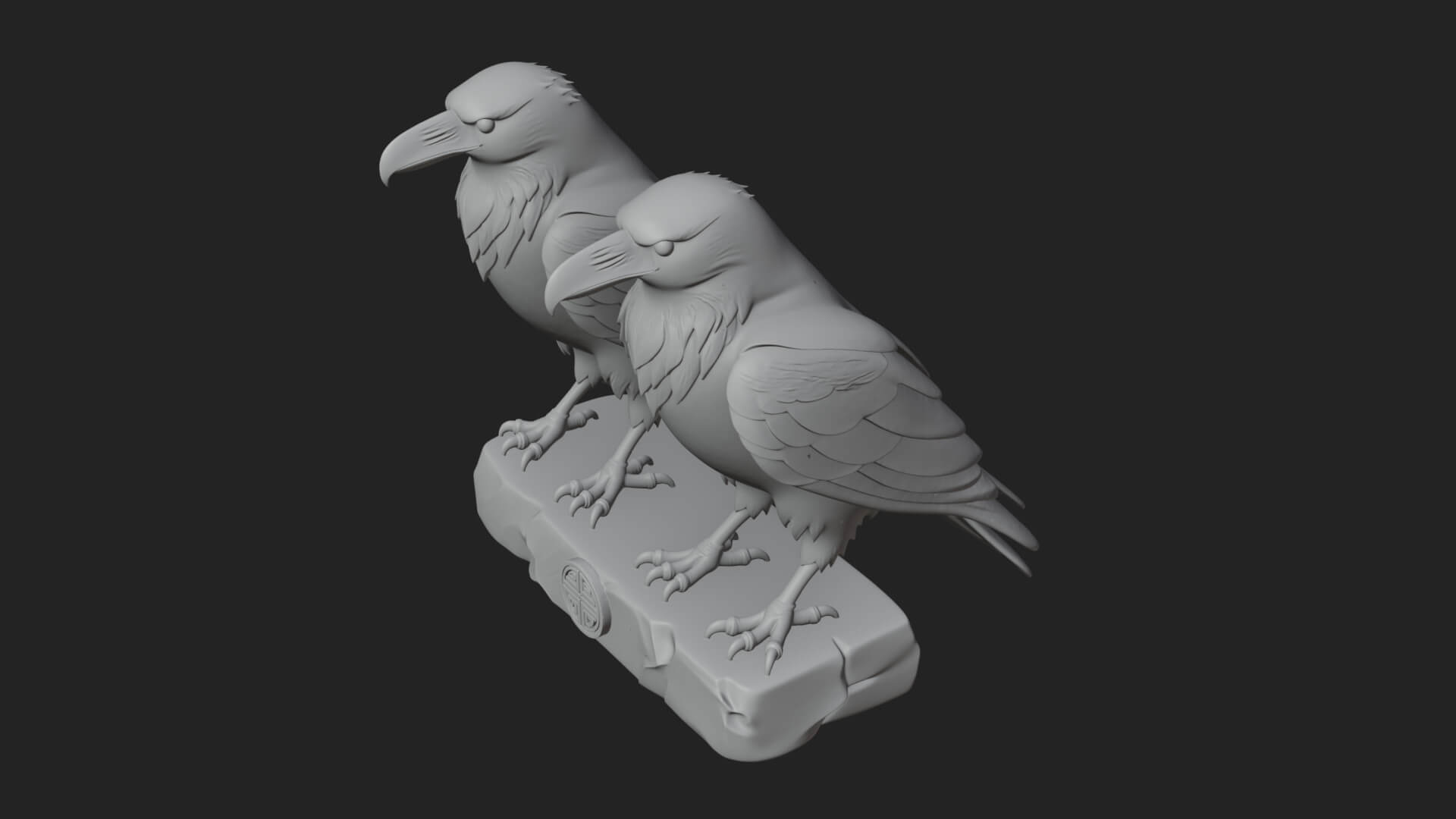 Pair of Norse Ravens Statue Design 2 3D Print Model 3D Model