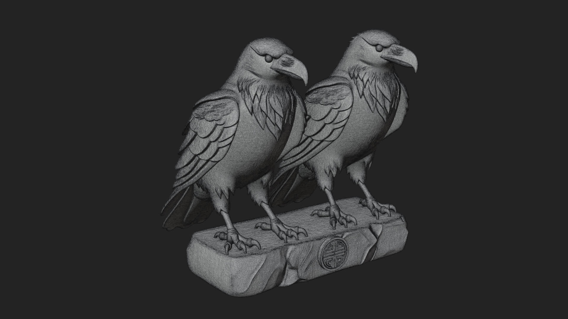 Pair of Norse Ravens Statue Design 2 3D Print Model 3D Model
